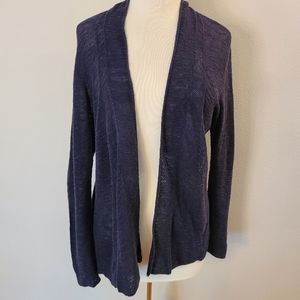 Eileen Fisher Navy Organic Linen & Cotton Open Front Cardigan